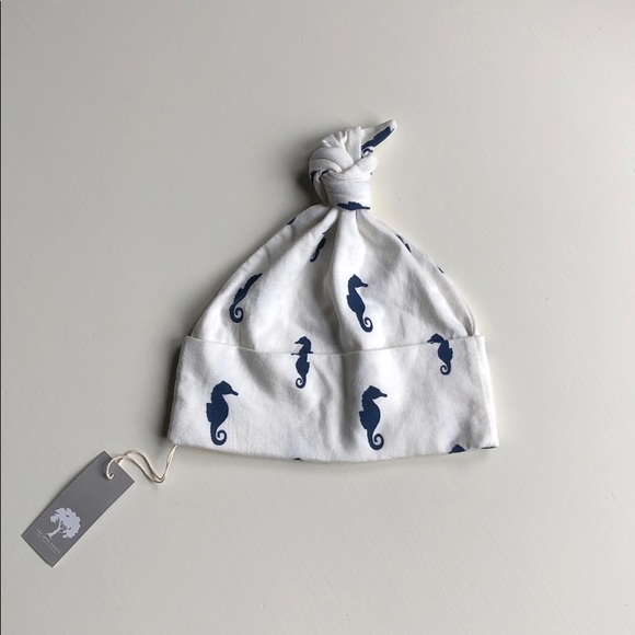 Kate Quinn | White & Navy Seahorse Beanie | 3-6M - Picture 3 of 5